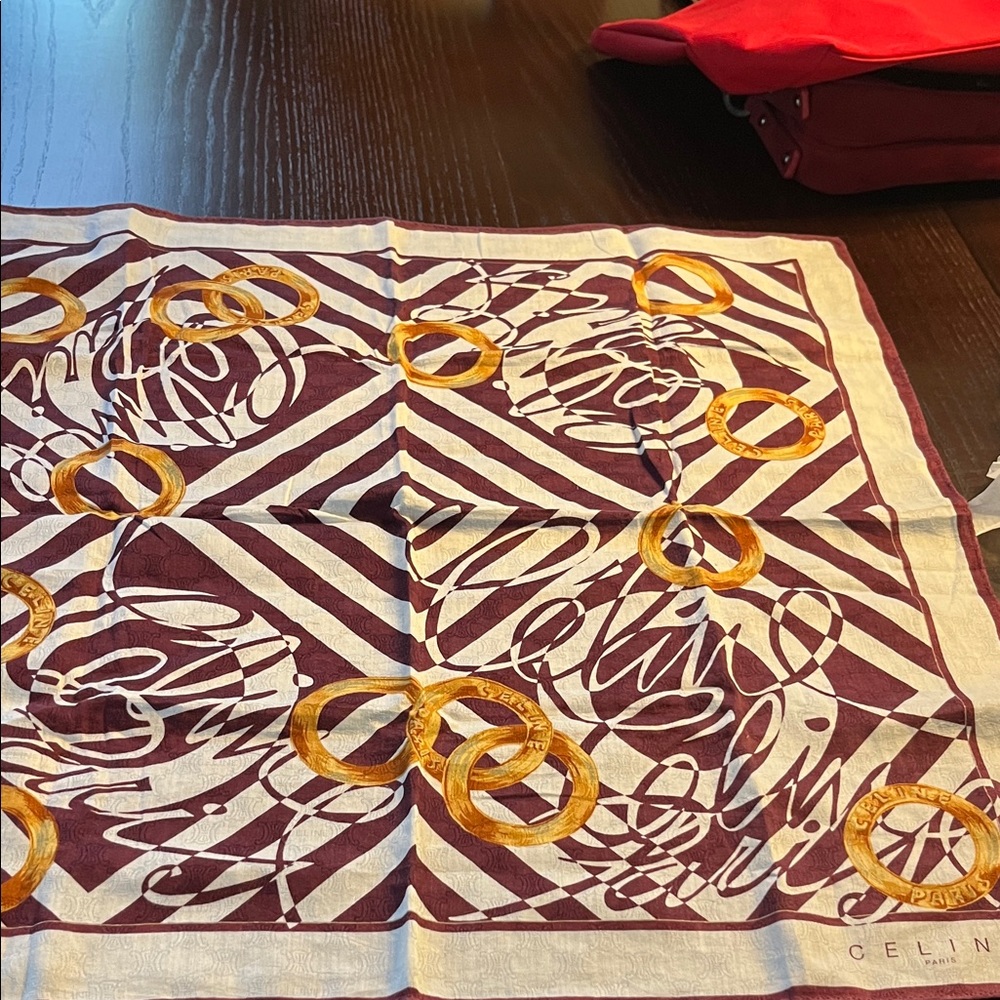 Celine Maroon and Gold Patterned Scarf